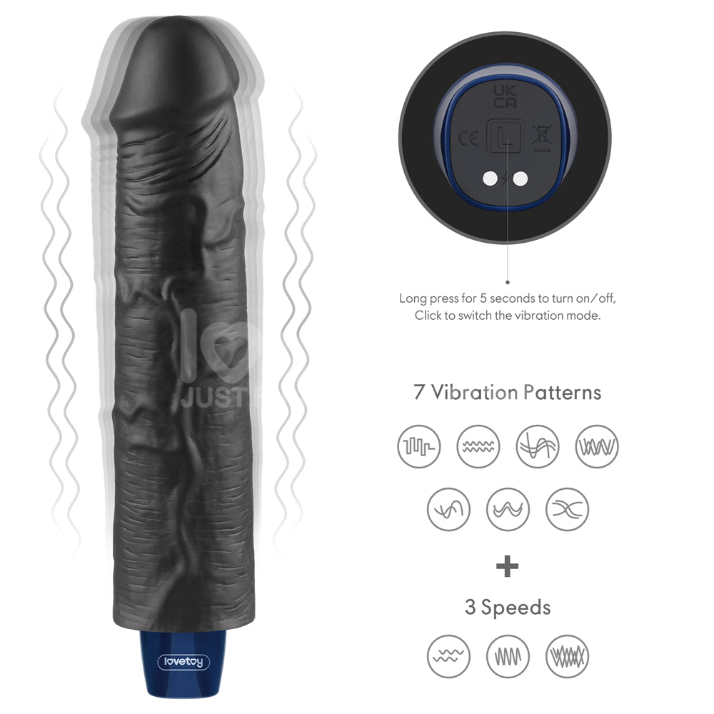 9.5" REAL SOFTEE Rechargeable Vibrating Dildo(Black)