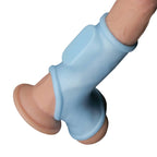 Vibrating Silk Knights Ring with Scrotum Sleeve (Blue)